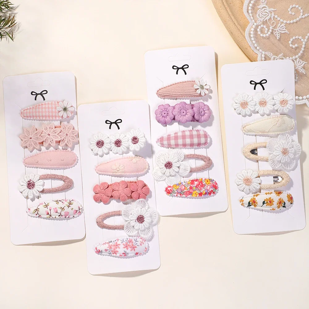 5Pcs/Set Mini Baby Girl Cute  HairClip Print Cotton Alloy Hairclip for Toddler Girl Lovely Kid Headwear Baby Hair Accessories