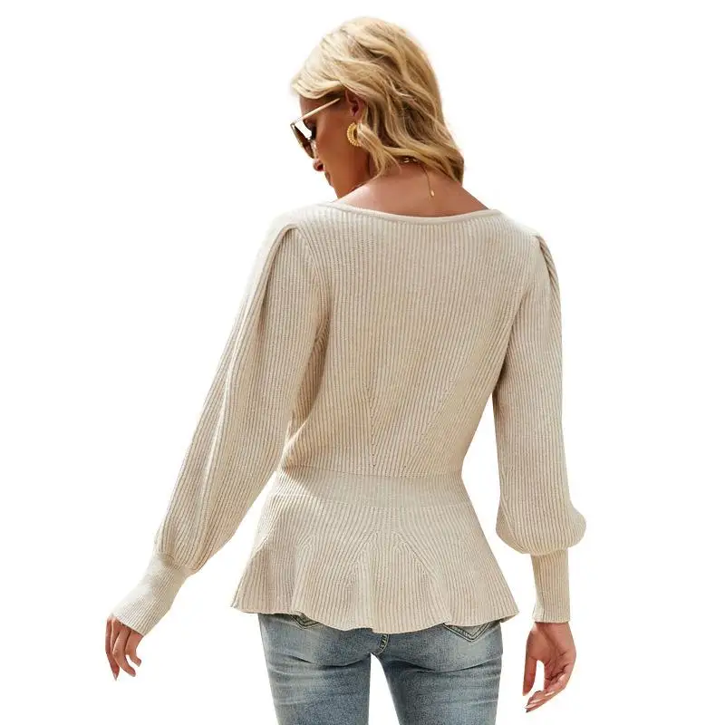 

Autumn Winter Women's Knitted Long Sve Sweater Waist-Cinching Lantern Sve Color Commute Sle Pure Polyester Fiber