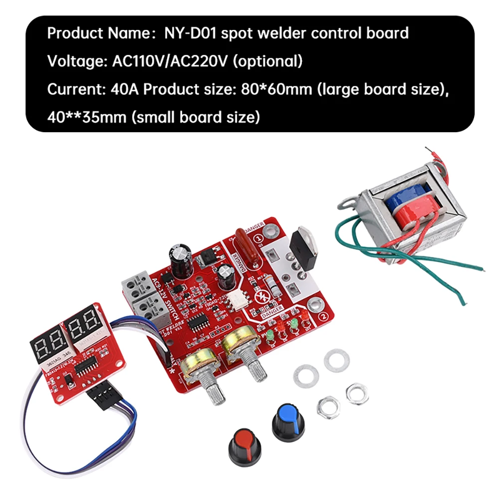 NY-D01 40A Spot Welder Control Module AdjustsTime Current Single Pulse Spot Welding Controller Board 110V/220V Transformer Fim