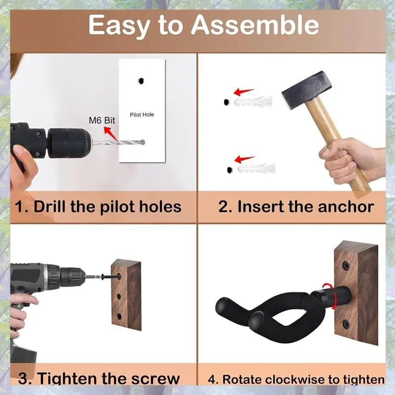 New Arrival 4PCS Guitar Hook Walnut U-Shaped Guitar Hanger Wall Mount Stand For Acoustic, Electric Guitar, Bass