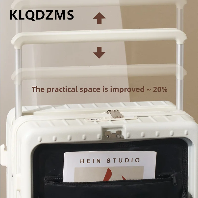 KLQDZMS USB ชาร์จกระเป๋าเดินทางเปิดด้านหน้า Boarding แล็ปท็อปรถเข็น 20 "22" 24 นิ้ว Multifunctional กระเป๋าเดินทาง