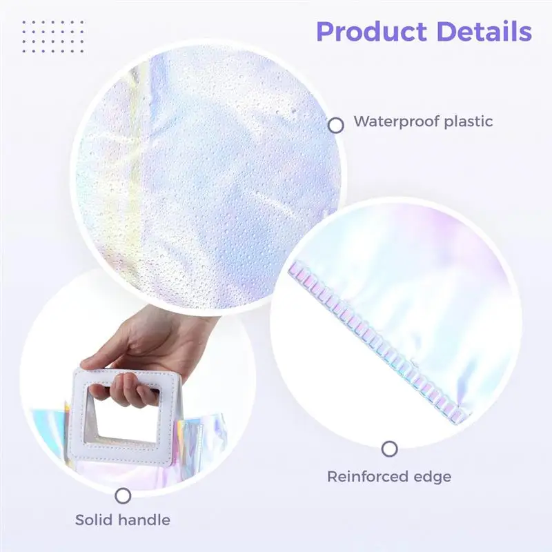 20PCS Clear Holographic Tote Bags 7 X 4 X 8 Reusable Iridescent Tote Gift Bags For Women Clear PVC Tote Bags Clear PVC Tote Bags