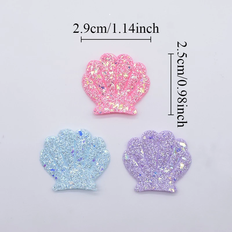100Pcs 2.9*2.5cm/1.14inch*0.98inch Glitter Leather Shell Applique for  Clothes Hat Sewing Patches DIY Headwear Clips Decor