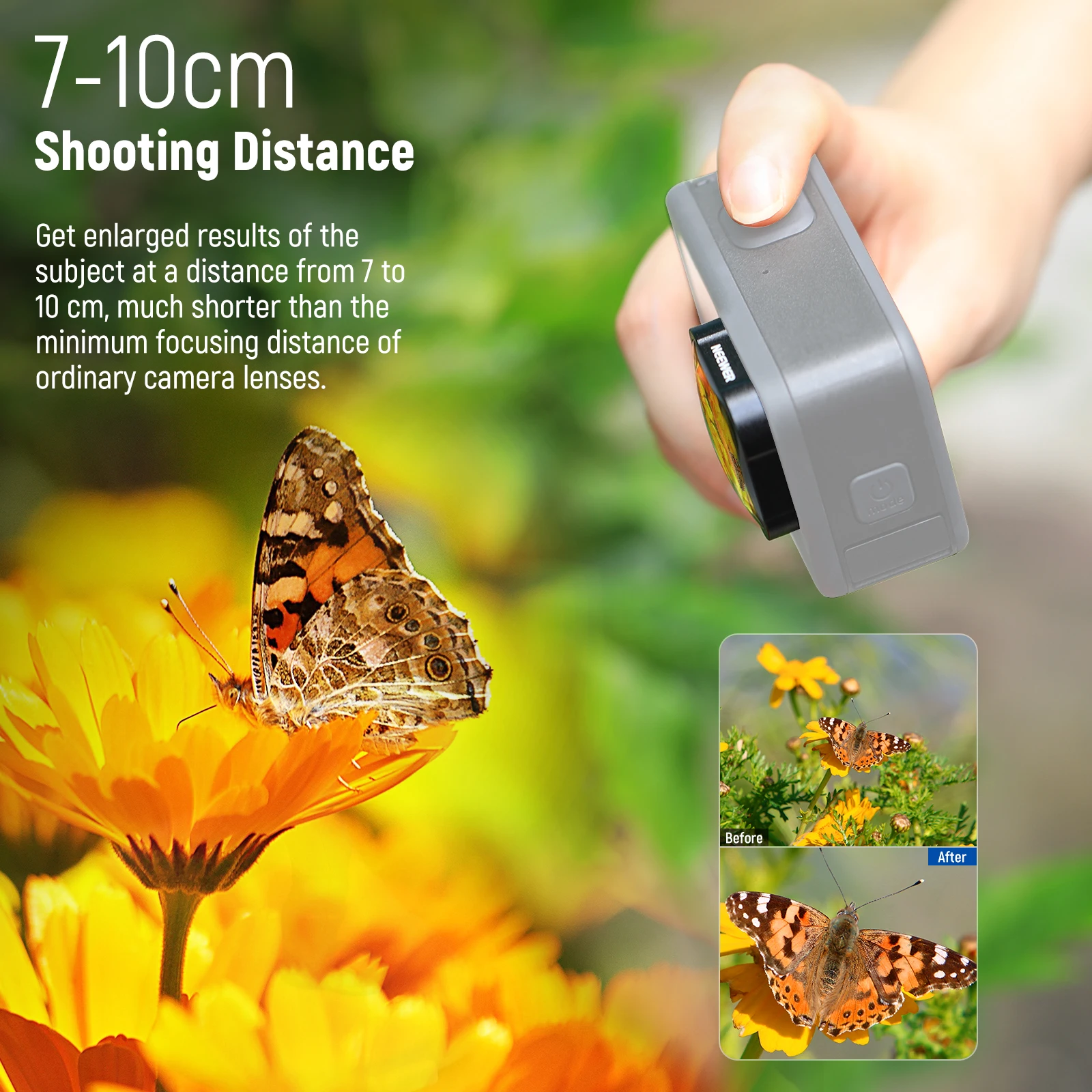 NEEWER 15X عدسة ماكرو ل GoPro Hero 12 11 10 9 8 7 6 كاميرا الحركة عن قرب مرشح مضاد للانعكاس متعدد الطبقات HD الزجاج البصري