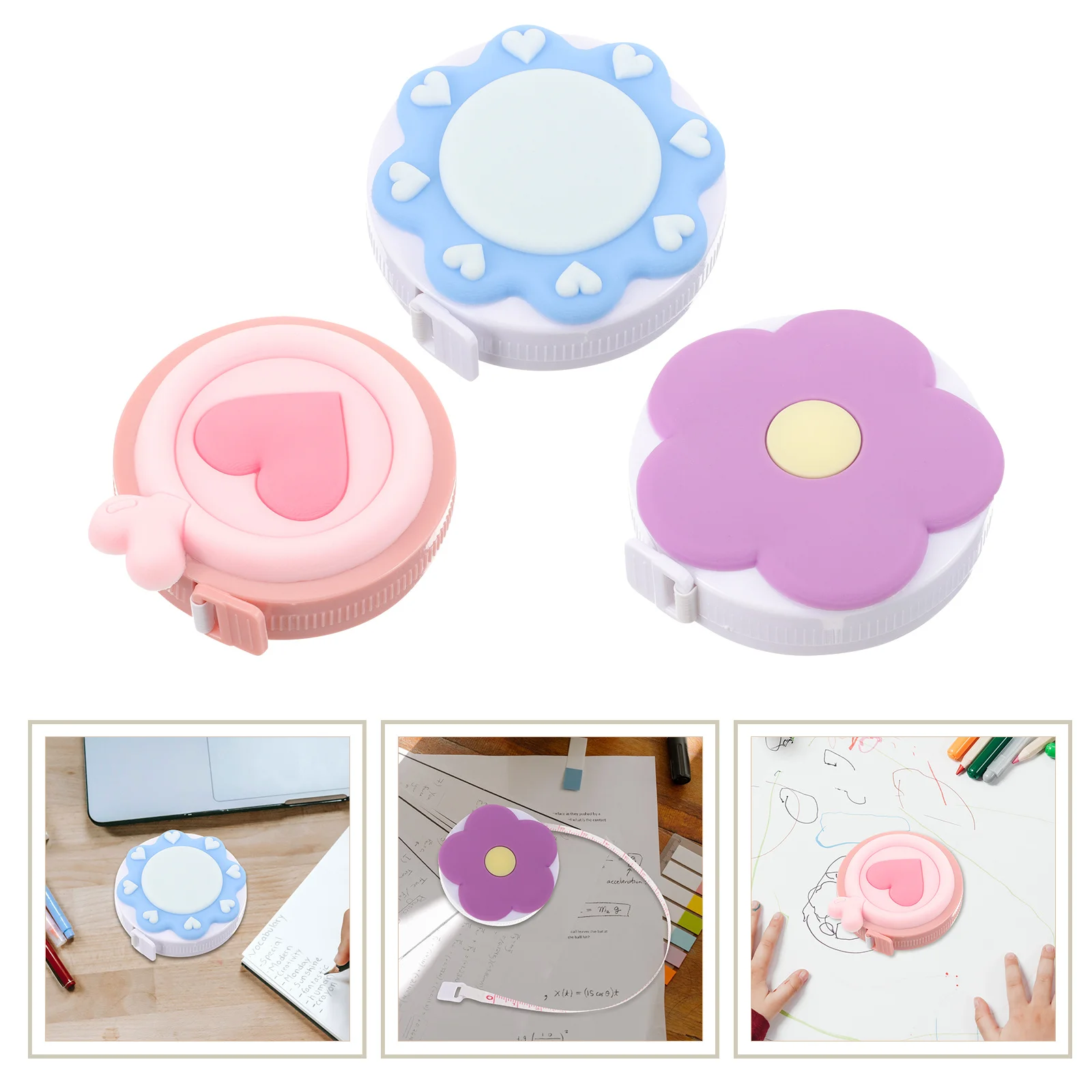 

3Pcs Portable Macaron Retractable Mini Tape Measure Body Measurement Sewing Measuring Tape for Home Office Use