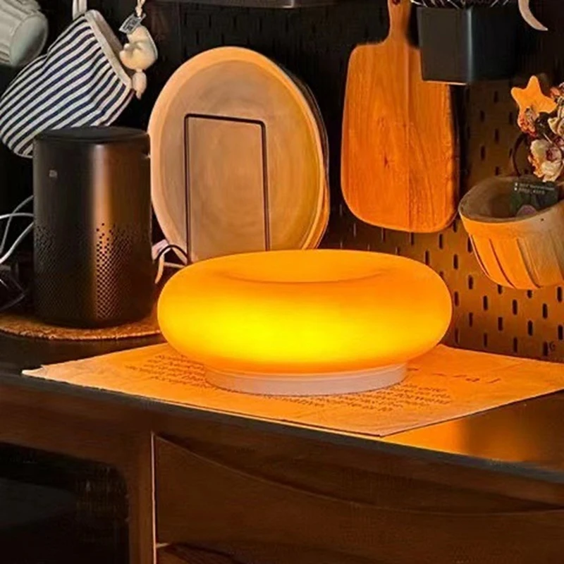 

Оранжевая лампа-пончик, лампа в стиле середины века, прикроватная лампа, оригинальная лампа в стиле ар-деко, красивая настольная и настенная декоративная лампа