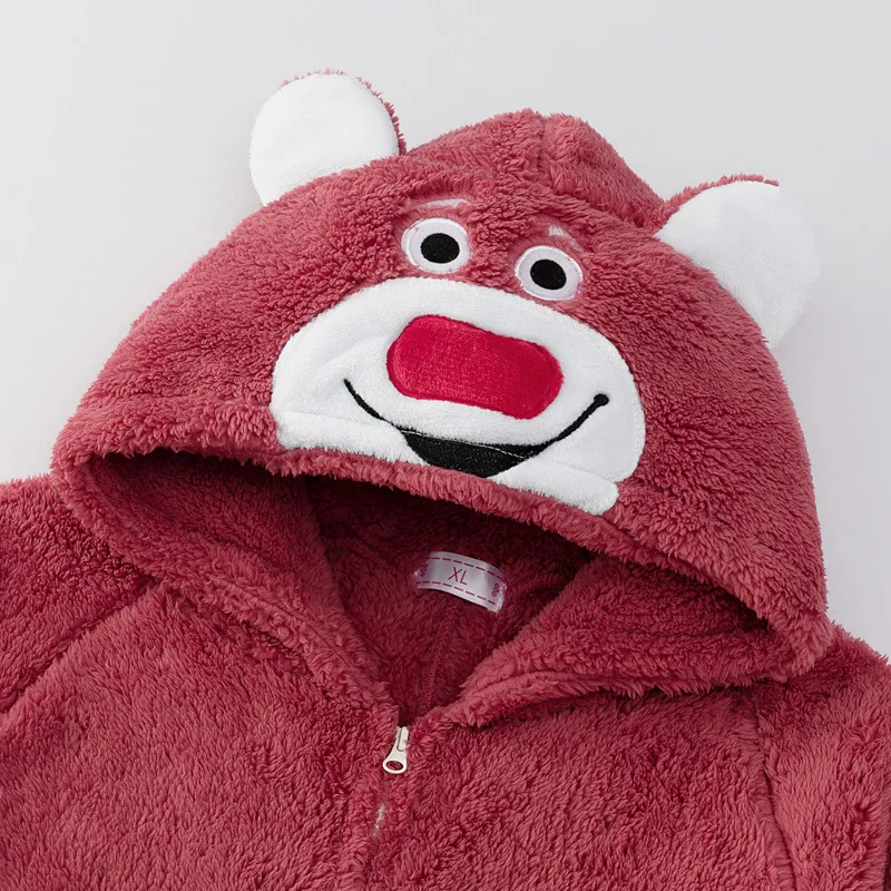 Disney Lotso Plush Thick Cosplay Costume Anime Women Nightgown Winter Warm Clothes Hooded Hoodie Cartoon Cute Girl Onesie Pajama