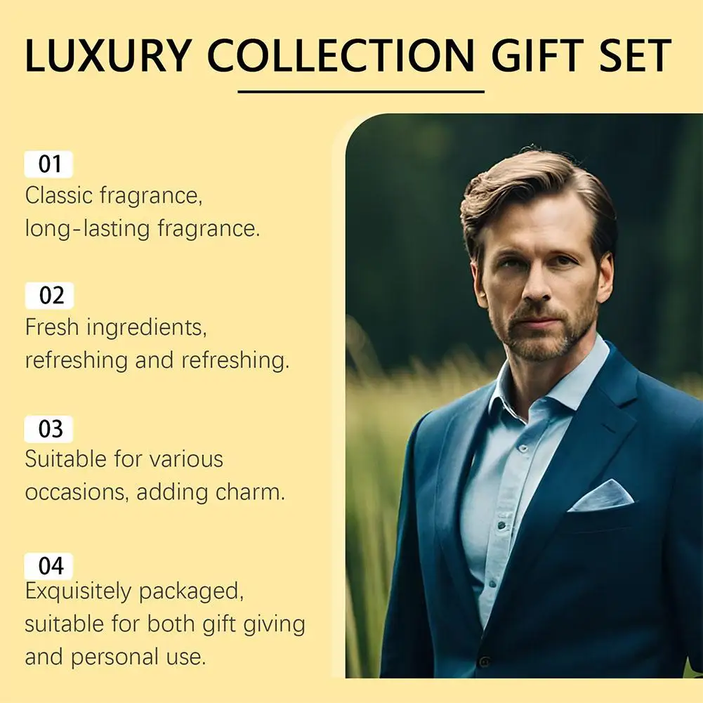 ผู้ชายสเปรย์น้ําหอมของขวัญกล่องสี่ชิ้นชุดกลิ่นหอมยาวนานโคโลญจน์ Ocean Scent ดึงดูดผู้หญิงสดธรรมชาติน้ําหอม Charming