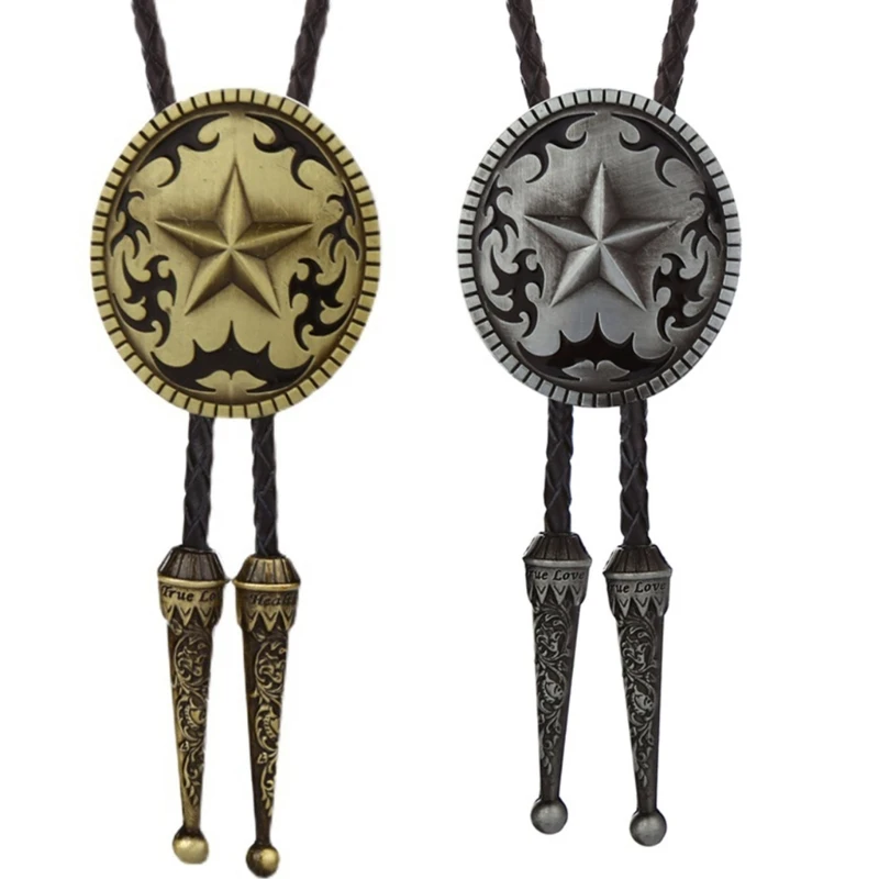 

Braided Shoestring Star Bolo Tie Carved Charm Cowboy Necktie Necklace