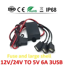 Car Power Converters 12V 24V to 5V 6A 30W Power Adapter DC Step Down Buck Power Converter with Triple USB Output for Car Phone C