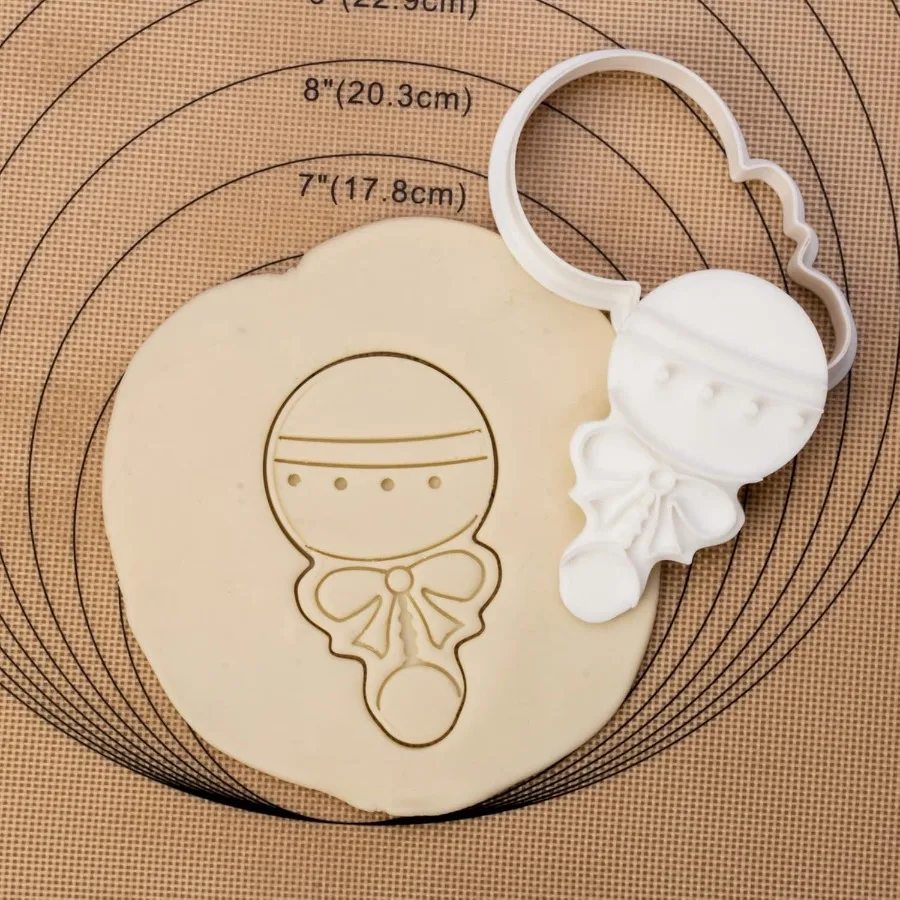 3D Ce Cutter with Baby Rattle Stampers Baby Shower Cake Mold Fondant Decorating Tools Mold for Sugar Craft Baking Mould ' Birth