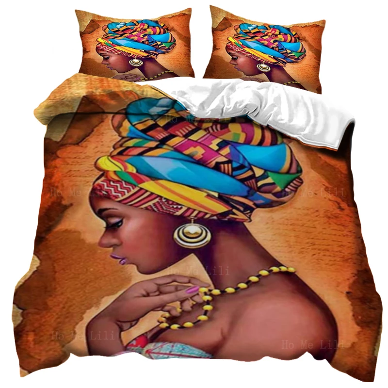 

National Style African Woman Colorful Headscarves Black Female Art Modern Duvet Cover By Ho Me Lili Bedding Decoration