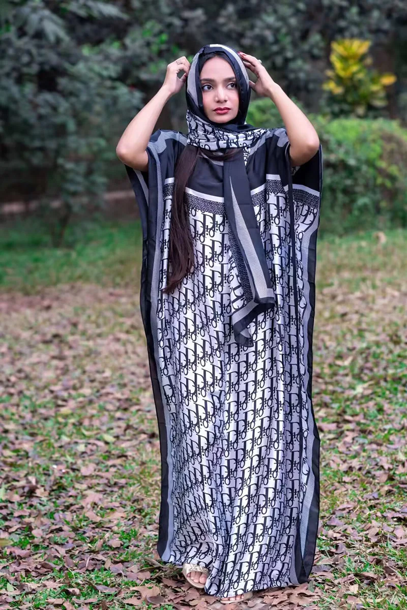 عبايات حريرية إسلامية للنساء 2025 موضة طباعة الإسلام تركيا رداء نسائي فضفاض أنيق فستان صيفي أفريقي مع الحجاب