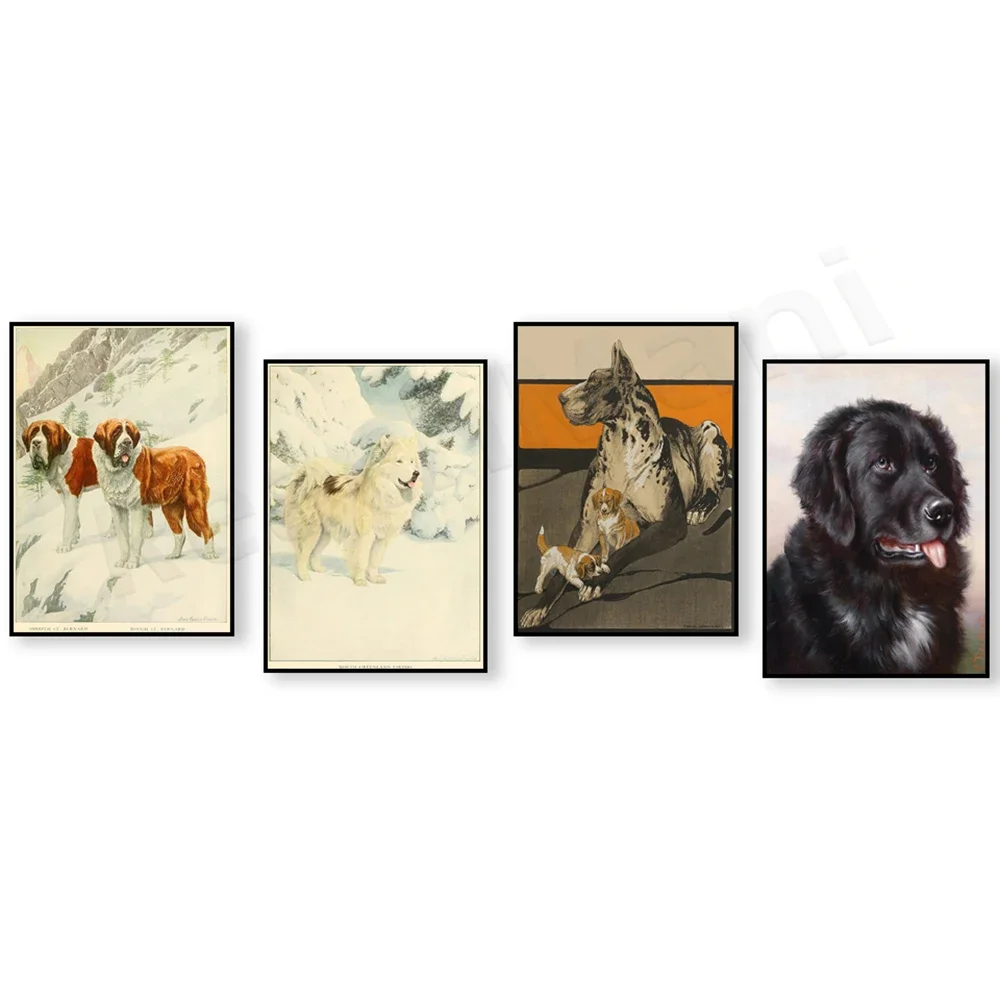 Setter, Great Dane and puppy, Saint Bernard, Newfoundland, English Setter, Malamute, Cocker Spaniel dog, Mastiff animal poster