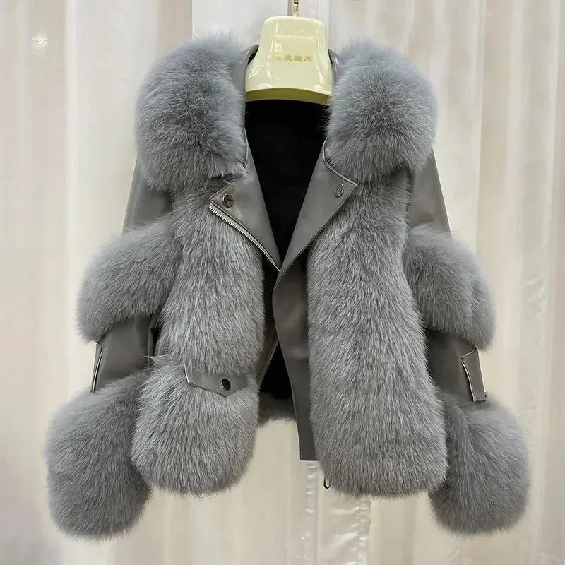 

Winter New Faux Fox Fur Quilted Jacket Korean Chic Casual Lapel Zipper Stitching Loose High Quality Eco-friendly Fur Coat Women