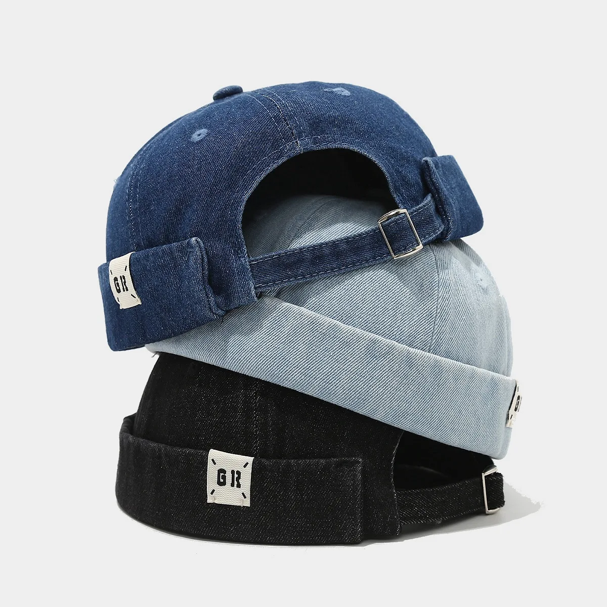 Denim Docker Cap Without Visor Letter Label Brimless Caps Adjustable Solid Color Hats Unisex Adult Retro Hip Hop Street