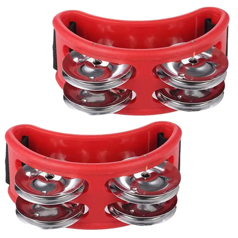 

2pcs Foot Tambourines Dual-Row Design Stable Material Red Appearance For Band Shows Music Performances Percussion Instrument