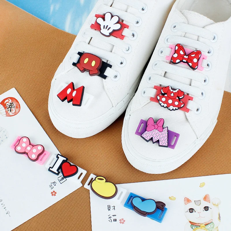 Disney Mickey Mouse Shoelace Charm Decoration Casual Shoe Lace Cartoon Sneaker Pvc Charms Accessories Toys for Children Gifts