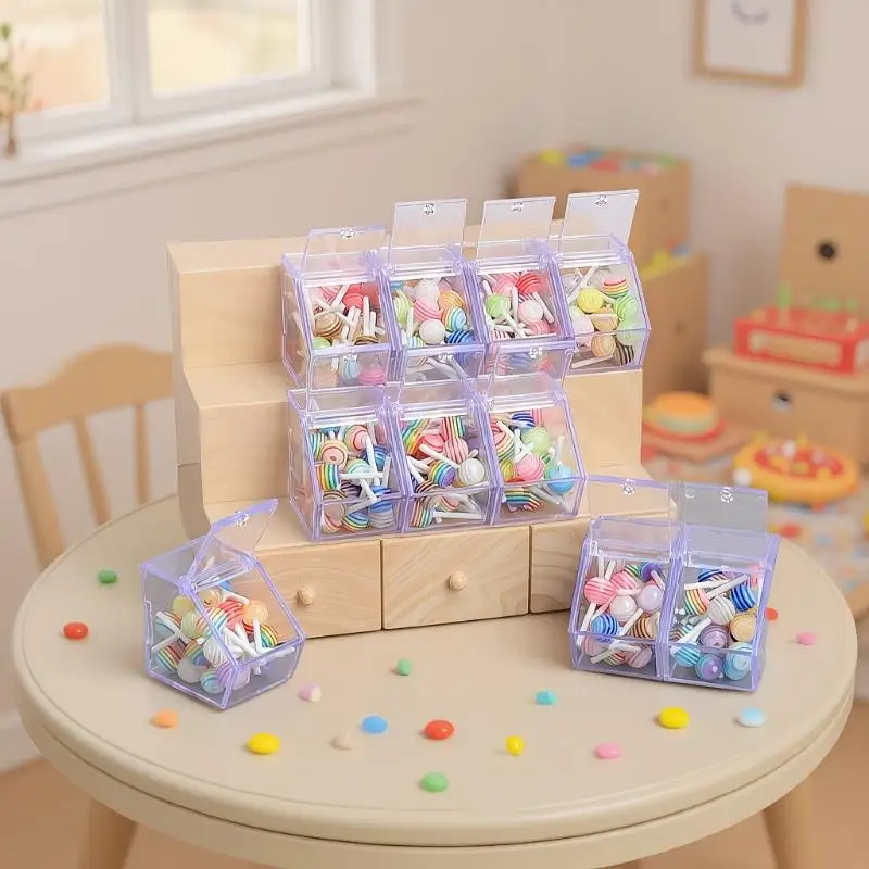 Dollhouse Miniature Supermarket Scene, 1/12 Scale Simulation Storage Display Rack with Lollipop Pretend Play Set