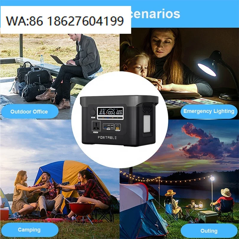 600W Solar Portable Generator, MPPT Pure Sine Wave with Flashlight, Car Charging Outdoor Camping Emergency Supply