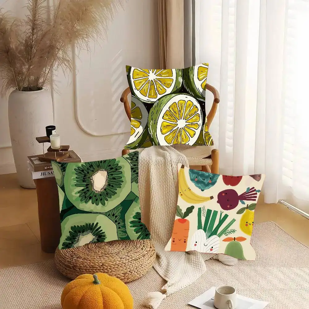 Interesting Abstract Fruits And Vegetables Pillow Case Fashion Square Pillowcase Bedroom Sofa Room Ins Decoration Leisure