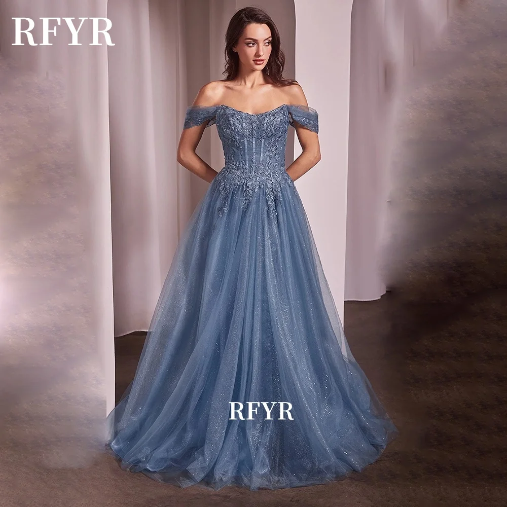 

RFYR Off Shoulder Princess Dress Lace Applique Prom Dress Evening Gowns for Arabic Women robes de soirée Customized