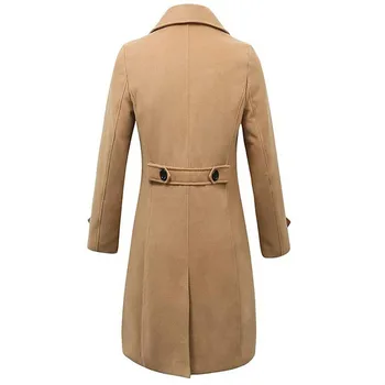 Men's Long Double-Breasted Wool Blend Coat 4 Autumn Winter Men's Woolen Coats Business Casual Fashion Double Breasted Long Woolen Trench Male England Style Wool Blends Coat 4