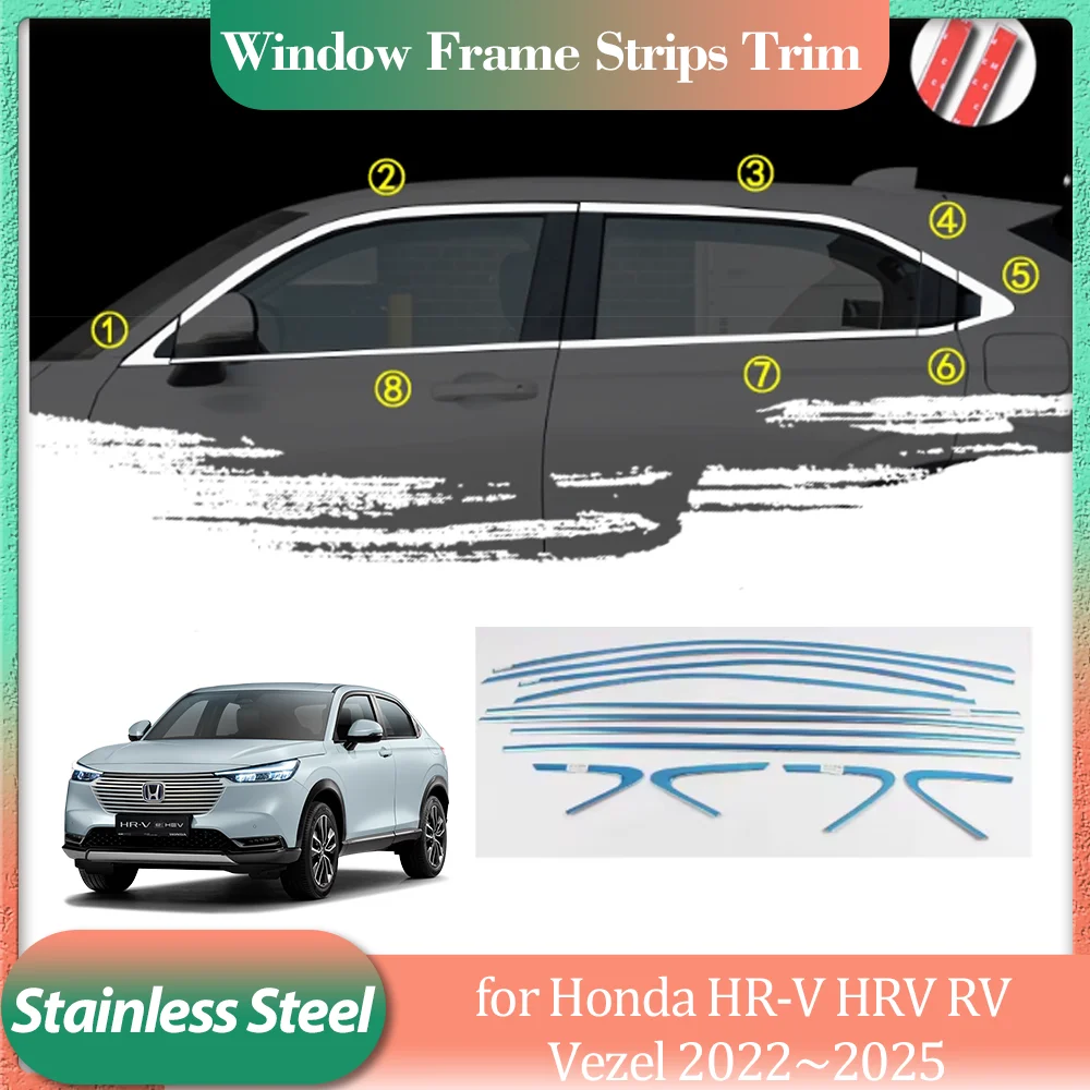 

Для Honda HR-V HRV RV Vezel 2022 ~ 2025 Серебристый Нержавеющая сталь Автомобильная дверная оконная рама Накладка на порог Наклейка Аксессуары 2023 2024