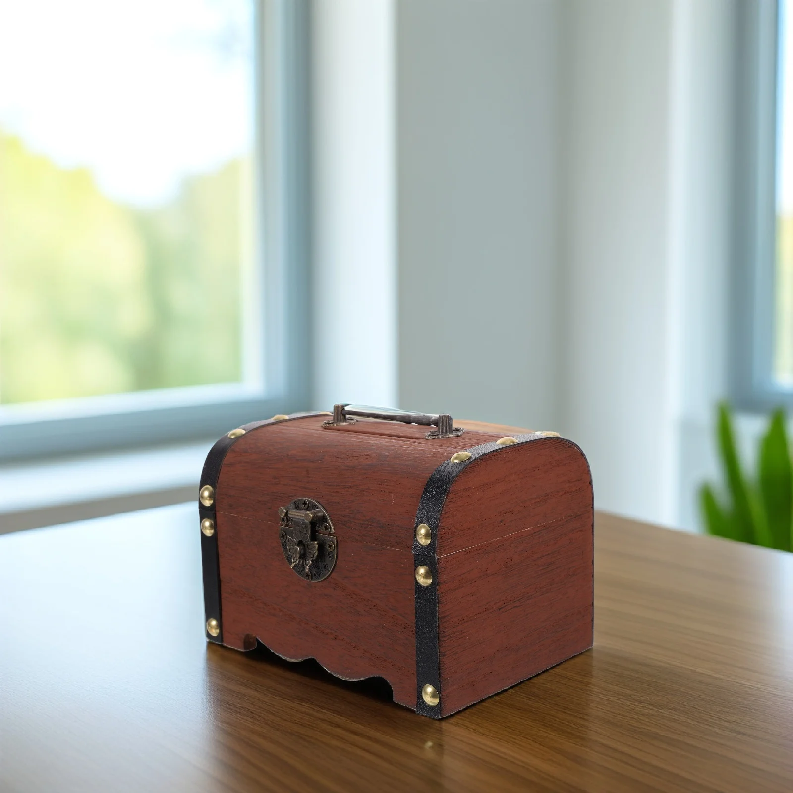 Sparschwein aus Holz im Vintage-Stil, abschließbares Geldsparglas für Kinder und Erwachsene, Schreibtisch-Münzaufbewahrung, Heimdekoration, einzigartiges Haus