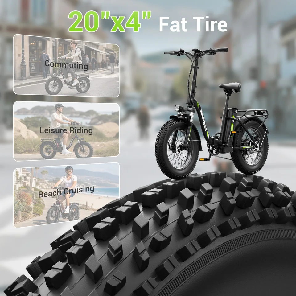 Spacewalk 1500W Foldable Electric Bike for Adults 20x4.0 Folding E-Bike 48V 15Ah Removable Battery 28MPH Long Range 45-60 Miles 7-Speed Gears 5 PAS with NFC Unlock image 4