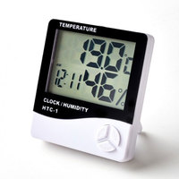 LCD Electronic Digital Home Temperature Humidity Meter Large Screen Versatile Desktop Stand & Wall Mount Clock Hygrometer HTC-1