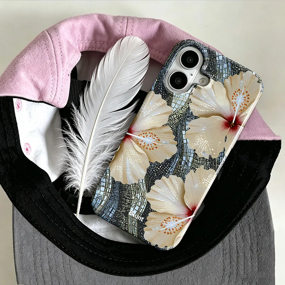 Hibiscus Bloom Blunt Phone Case for iPhone 18 17 16 15 14 13 12 11 Air Pro Max XSMax Plus Glossy Film Hard PC Cover
