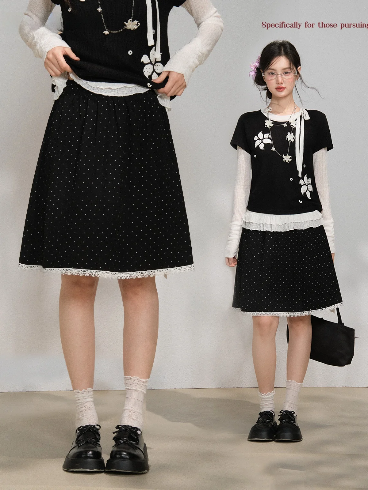 

Sweet Cool Bla Polka Dot Lace A-Line Skirt Casual Spring Women's Skirt High Waist Polyester Fiber And Pear Body ...