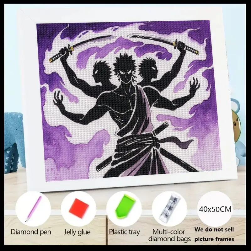 Kit de pintura de diamante 5D DIY, 1 unidad, Manga de Anime de una pieza, arte de personaje de Roronoa Zoro Ashura, silueta negra dinámica wi