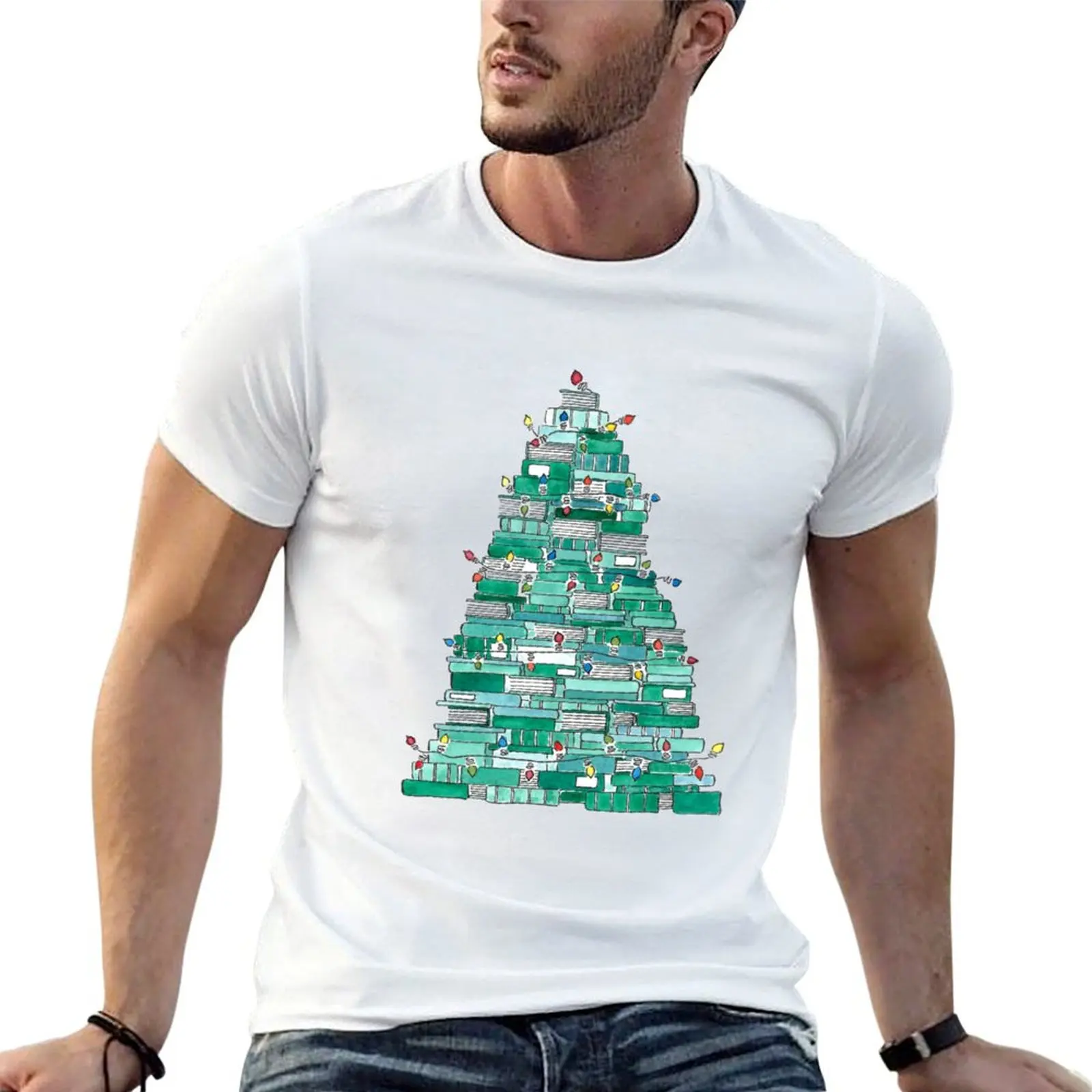 T-Shirt pour homme avec arbre de noël et lumières scintillantes, t-shirt décontracté pour homme, t-shirt de luxe