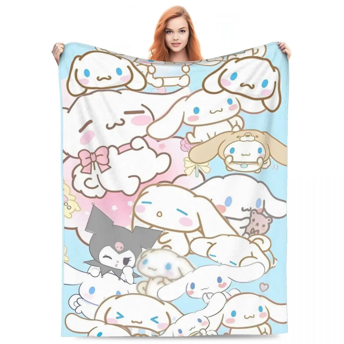 Sanrio Cinnamoroll Cartoon With Friends Soft Blanket Plush Throw Blanket Novelty Living Room Flannel Bedspread Sofa Bed Cover