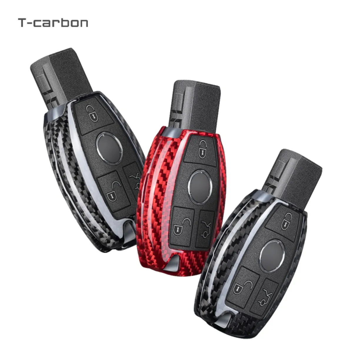 T-Carbon Carbon Fiber Car Key Case Cover Shell Fob Fit For Mercedes Benz CLS CLA GL R SLK AMG A B C S Class