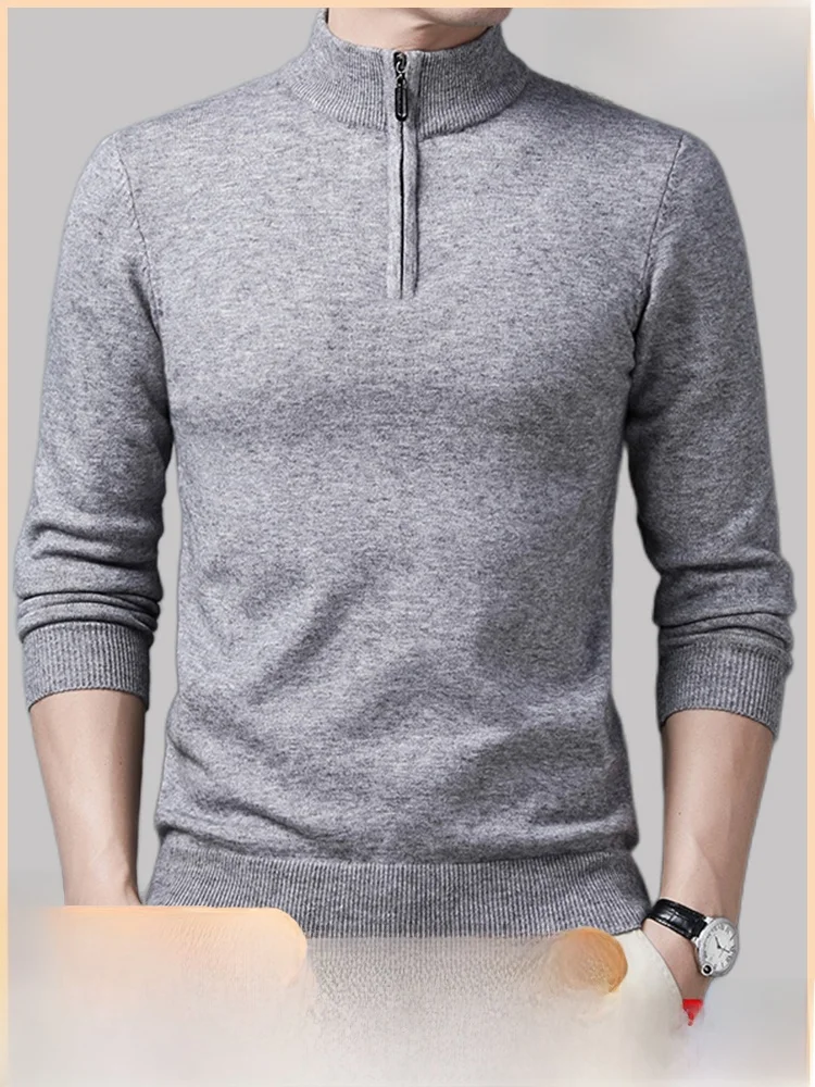 

Eordos Men's Thiened Casual Woolen Knitted Base irt Zipper Collar Pure Wool Comfortable Warm Winter Faion Busin Casual