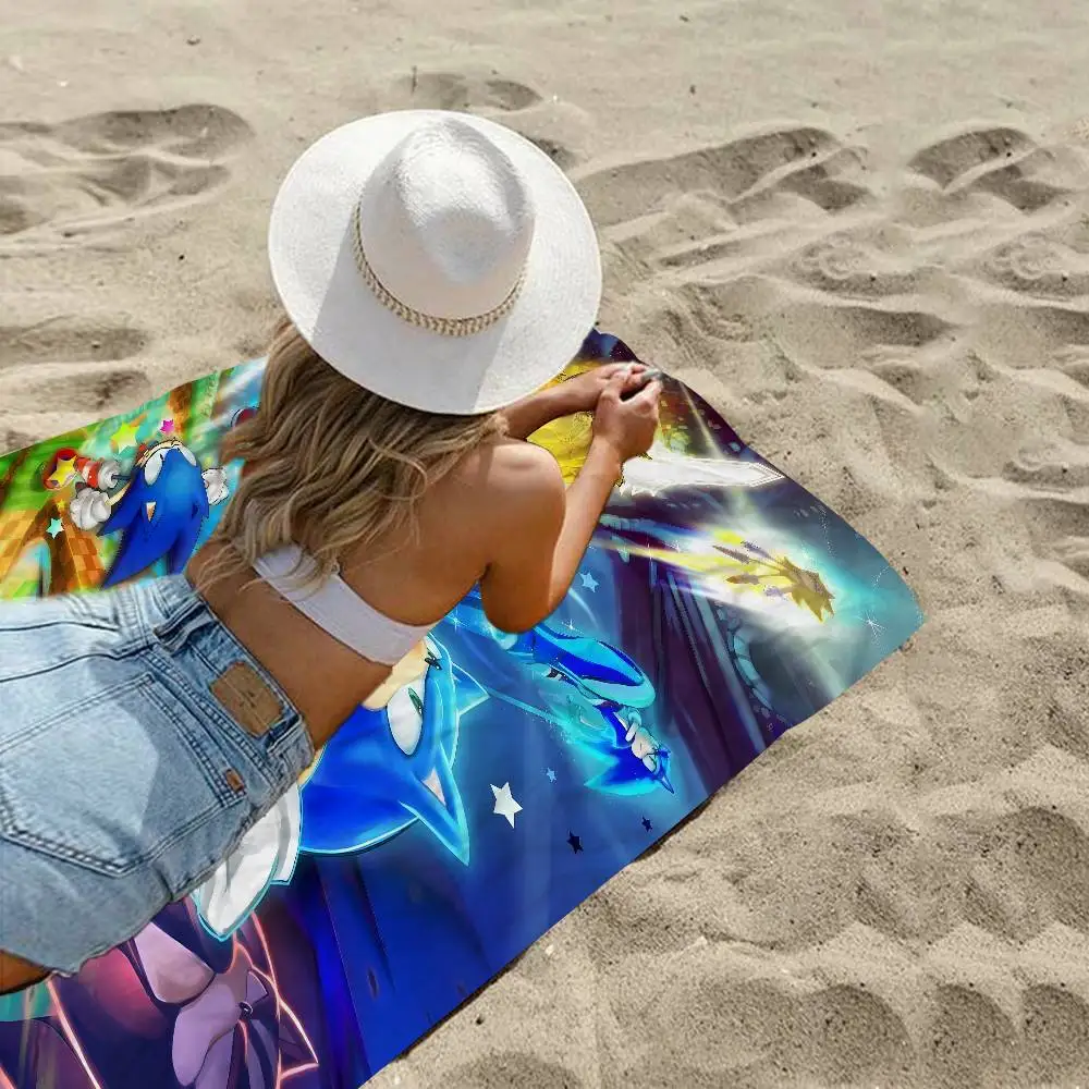 Classic Game S-Sonic Movie Cartoon Beach Towel Colorful Bath Towels for Microfiber Quick Dry Custom Sand Free Beach Yoga Spa