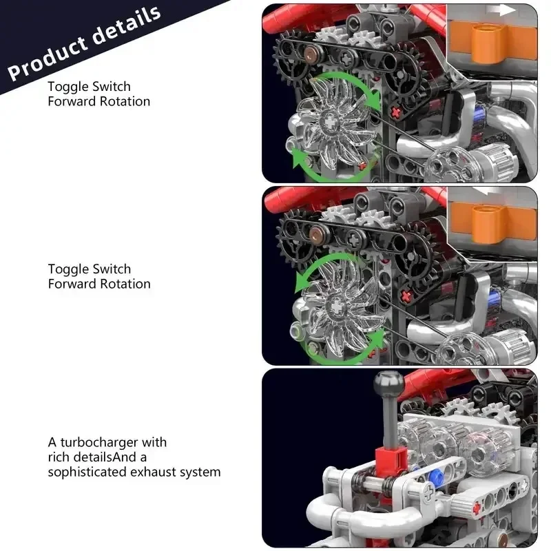 Mould King 863Pcs Technical Motorized V12 Engine Model Building Blocks MOC Sports Car Engine Assembly Bricks Kit Toy for Adults