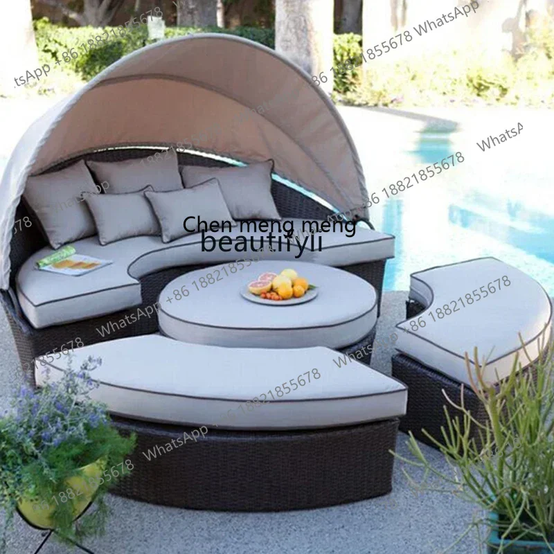New arrive Outdoor leisure rattan large round bed garden courtyard sunshade hotel balcony lunch break couch420