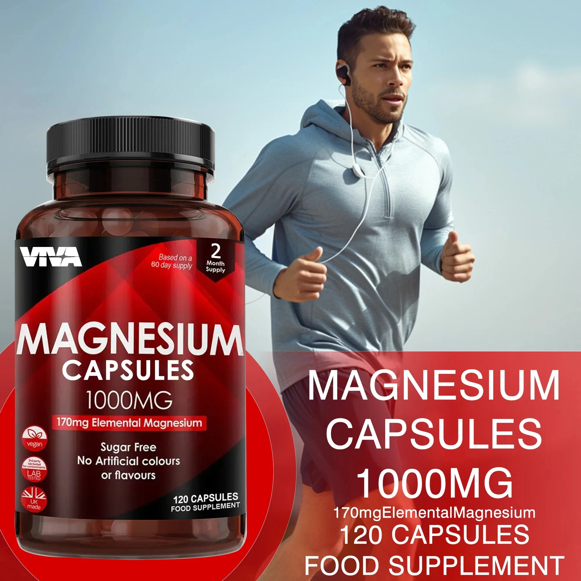 Magnesium Capsules 1000mg - Supports Immune Function, Boosts Natural Energy, Non-GMO, Promotes Healthy Bones and Teeth
