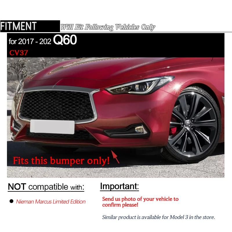 Carbon Fiber Print Front Bumper Lip Gloss Black Chin Spoiler for Infiniti Q60 Mk2 2nd Generation V37 CV37 2017 - 2022 2-Door