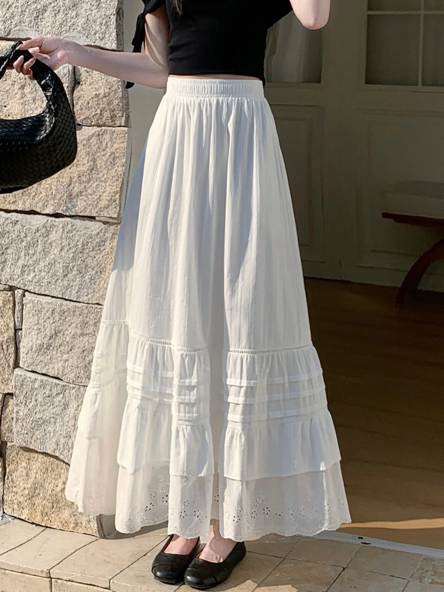 

Emily Clud Recommended White A-Line Cake Skirt Women's Spring Summer Elastic Waist Multi-Layer Ruffle f Skirt