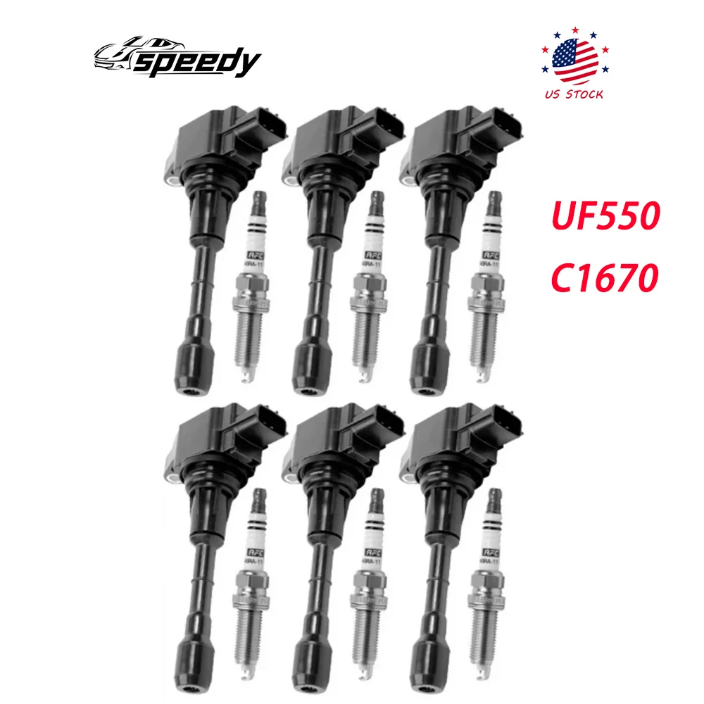 

UF550 C1670 6 шт. катушка зажигания и 6 шт. свечи зажигания для Nissan Maxima Murano 3.5L V6 GN10224 C-750 5C1727 2009-2019 гг.