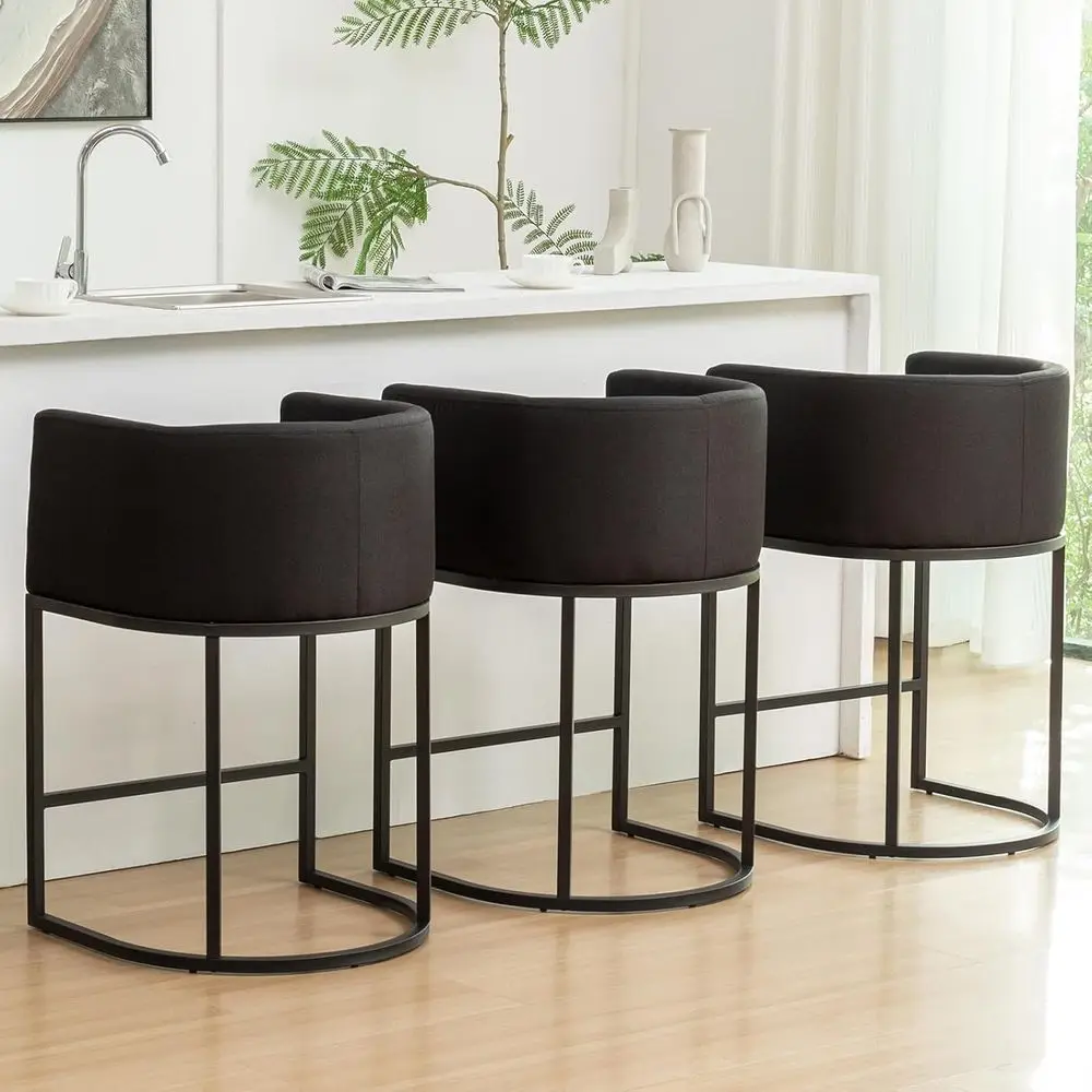 

Set of 3 Counter Height Bar Stools with Back, Metal Frame, Upholstered Seats for Kitchen Island, Pub, or Club (Black)