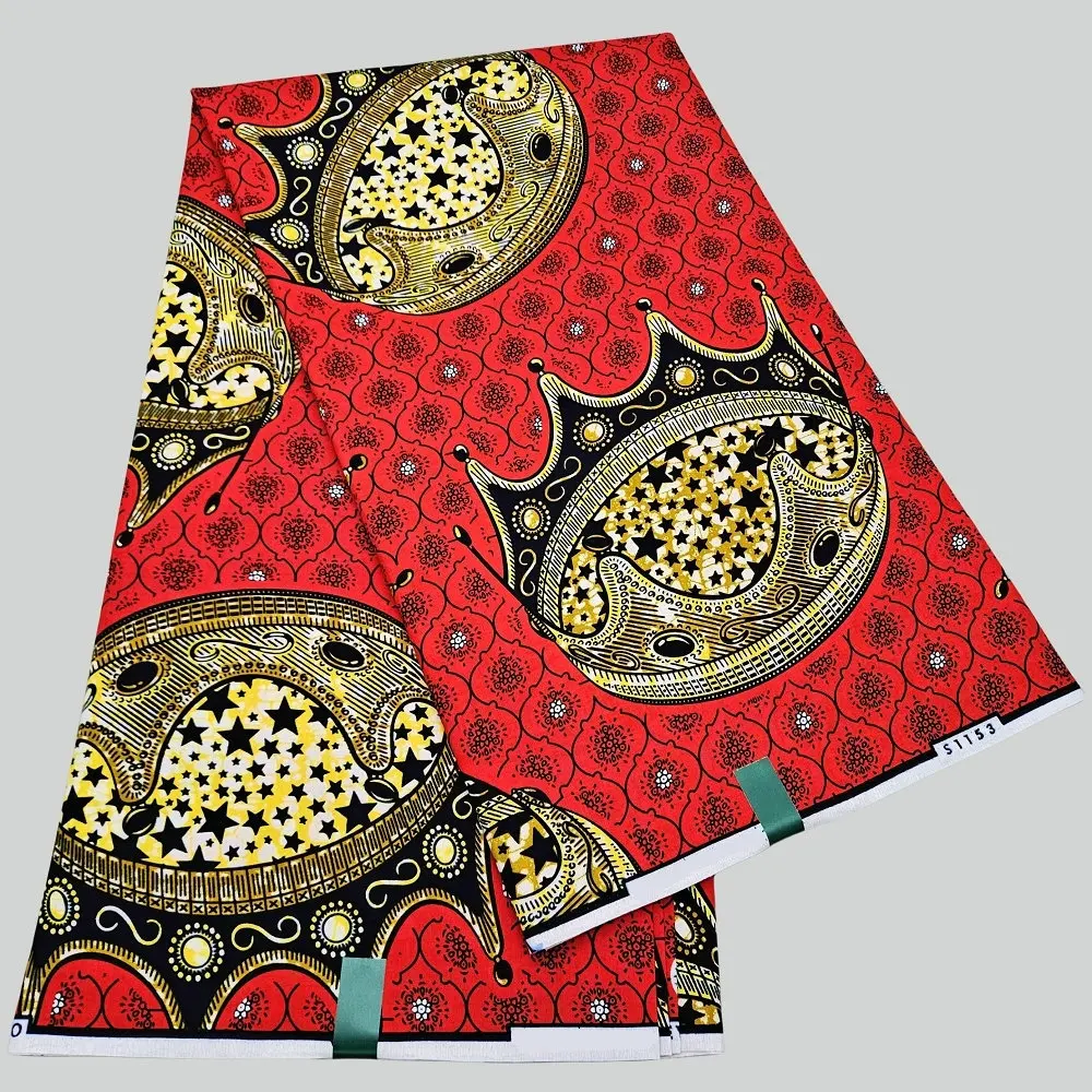 Original Super Holland Wachsdruckstoff, neues Design mit Krone, afrikanischer Stoff zum Nähen von Kleidung, 6 Yards. – Detail 1