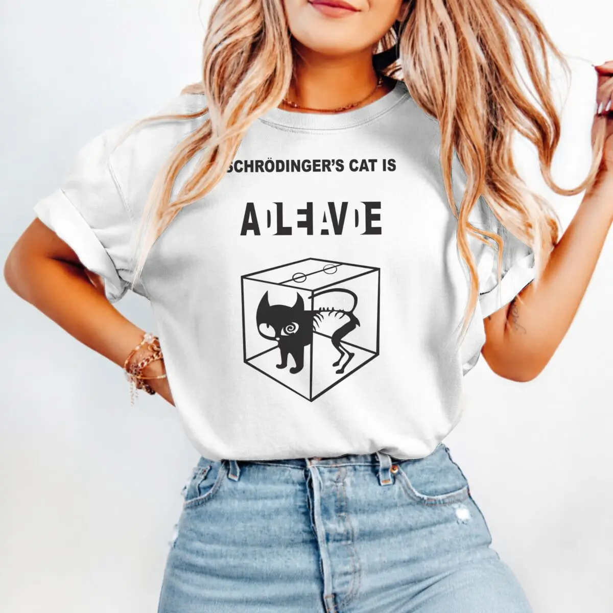 T-shirts vintage à manches courtes pour hommes et femmes, avec motif « Le chat de Schrödinger est vivant », cadeau pour physicien, professeur, t-shirt geek