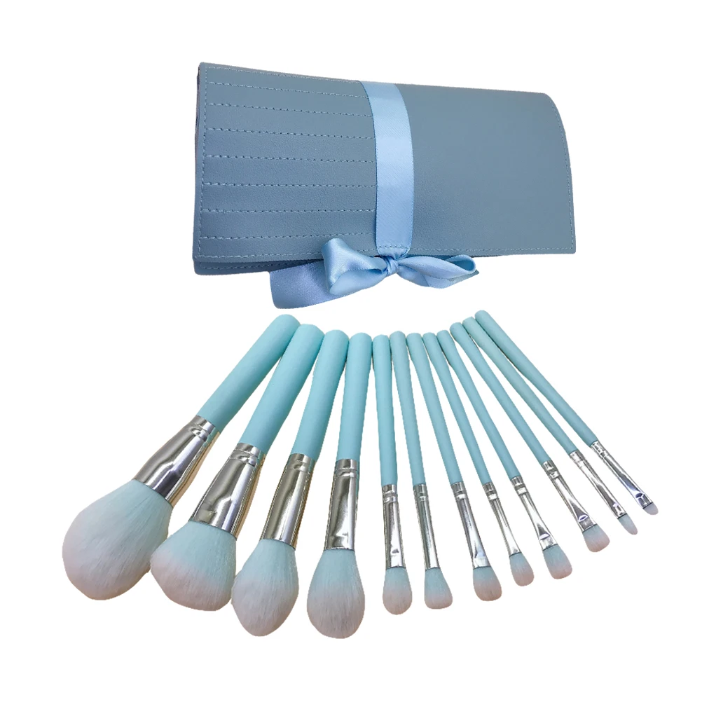 

12pcs Makeup Brush Set Wooden Handle Blue Dual Ended Eyeshadow Tool Frosted Wear Resistant Women Cosmetics Brushes