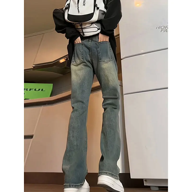 Primavera e outono versátil retrô azul micro lanka jeans